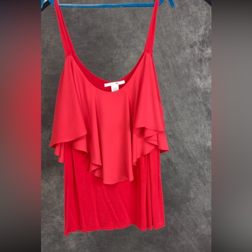 K. Jordan Ruffle Overlay Cami Top | Deep Coral | Plus Size 2X
